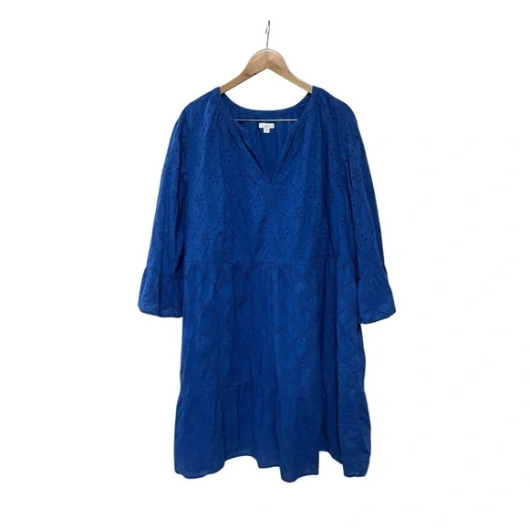 J. Jill Tiered Eyelet Dress Royal Blue Fully Lined 4X - Picture 2 of 6